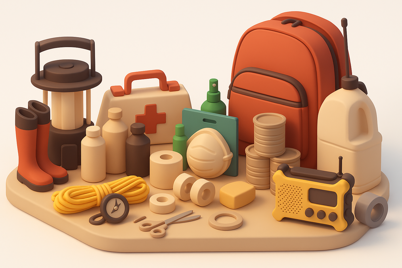 Emergency preparedness kit with water, food, and supplies